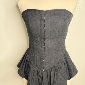 Betsey Johnson Black Strapless Corset Peplum Dress
